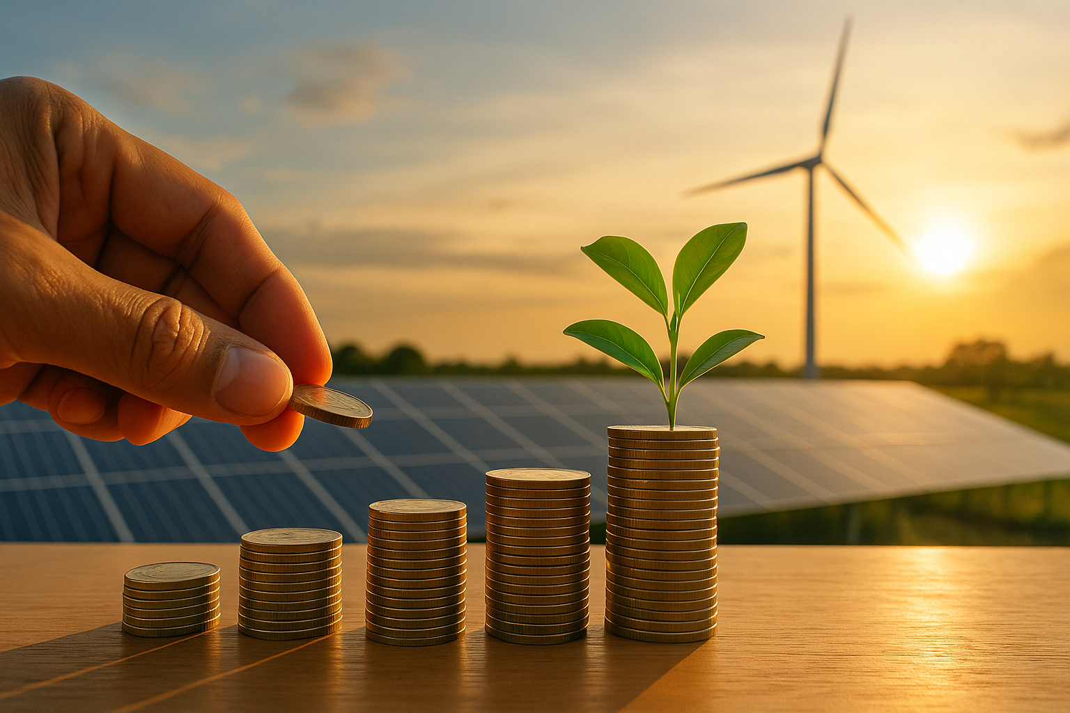 not an animation but more close to real picture style Show turn renewable energyinto revenue without too concret more abstract real picture No need to includew the title