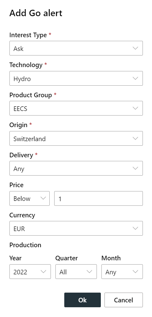 Configure interest alerts
